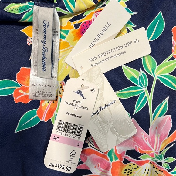 Tommy Bahama Reversible Sun Lilies Lace Back One Piece - Picture 15 of 16